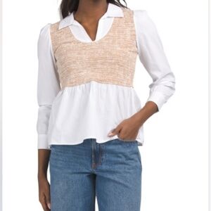 NWT - Absolutely Famous Poly/Cotton Long Sleeve Twofer Top - Size XL